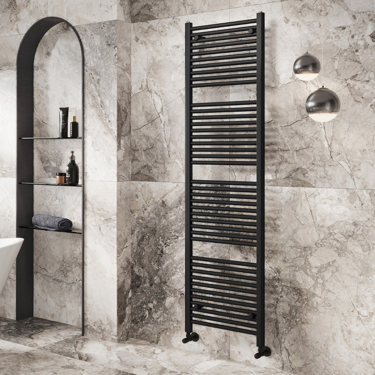 Neptune Matt Black Heated Towel Rail 1800x600mm