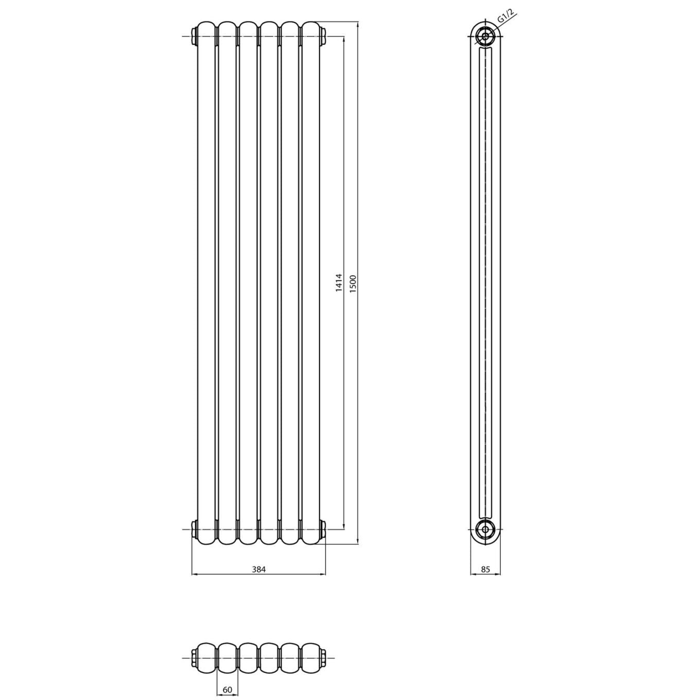 Etam White Vertical Column Radiator 1500x380mm