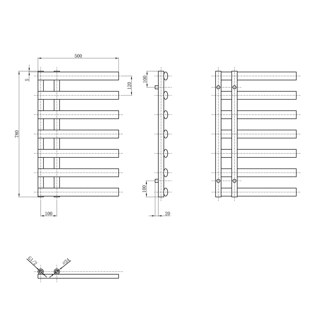 Dunwell White Heated Towel Rail 780x500mm