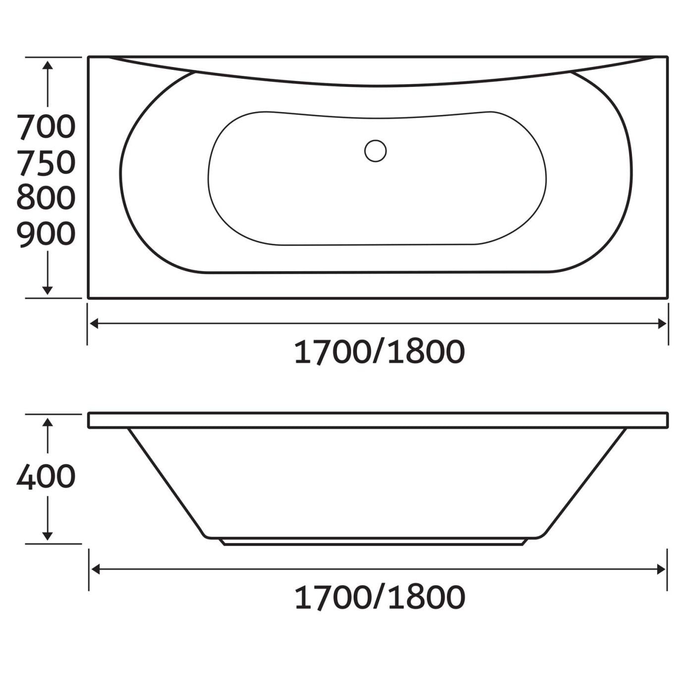 Simply Air Tyran Super-Strong Acrylic Double Ended Bath 1700x750mm