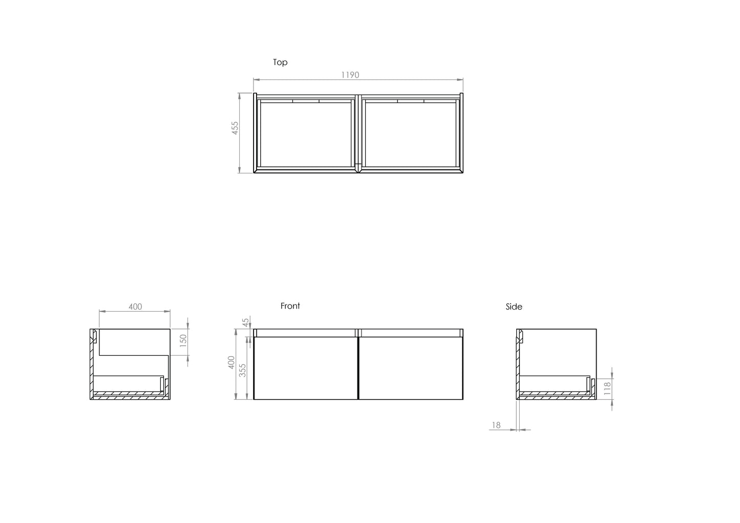 Saneux UNI 120cm Wall Mounted Unit with 2 Drawer and 4 Drawer Options
