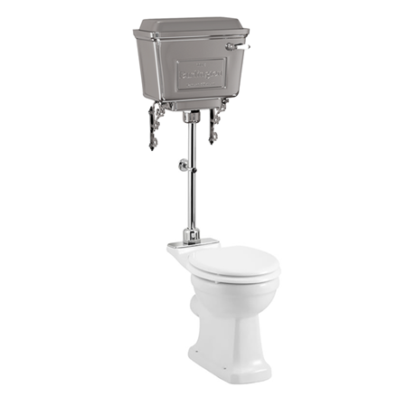 Rimless Close-coupled Pan with Chrome Aluminium Cistern & Medium-level Flush Pipe Kit