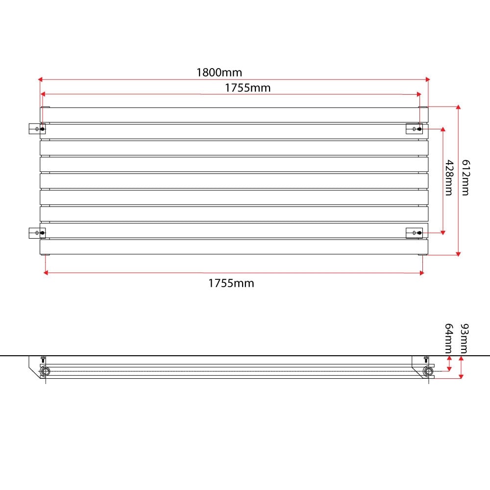 Perth Grey Double Horizontal Flat Panel Radiator 610x1800mm