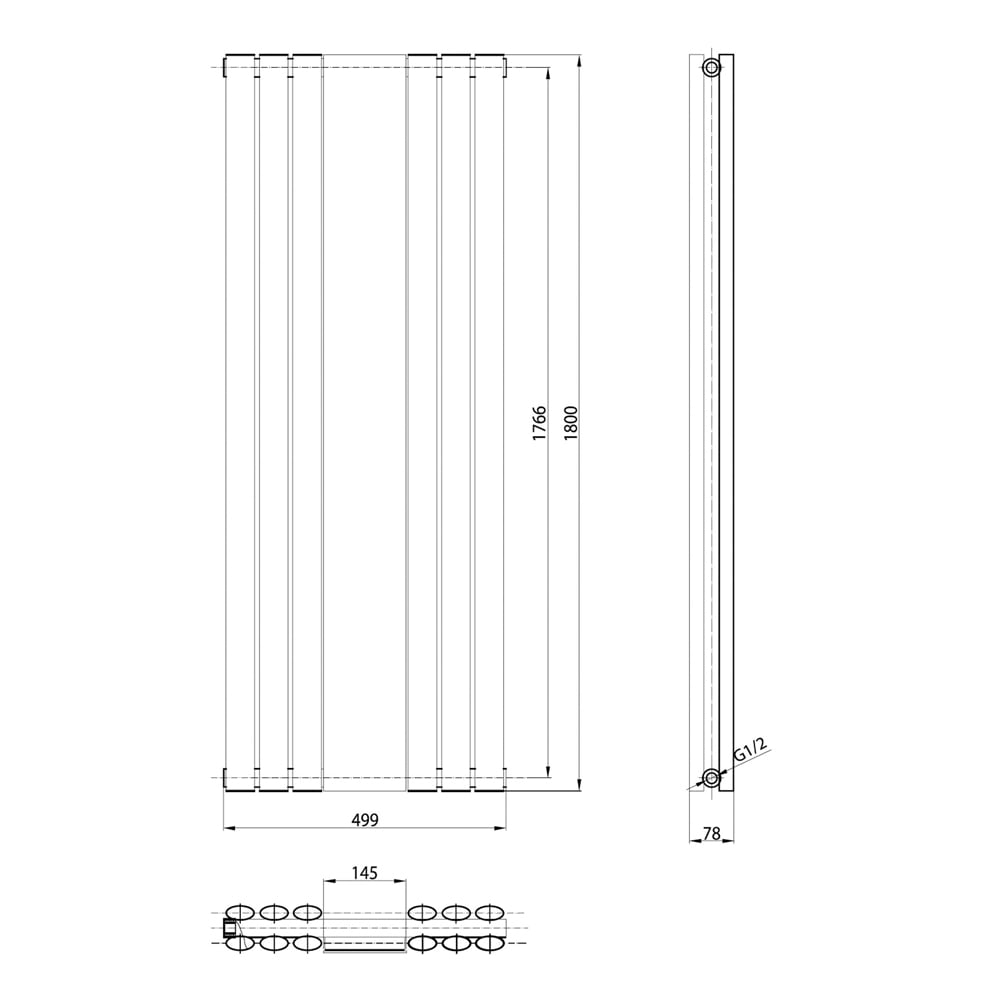 Corex White Vertical Mirror Radiator 1800x500mm