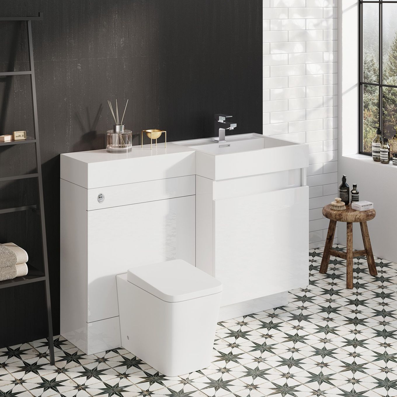 Summers Gloss White Right Hand Combination Vanity Basin and WC Unit 1200mm