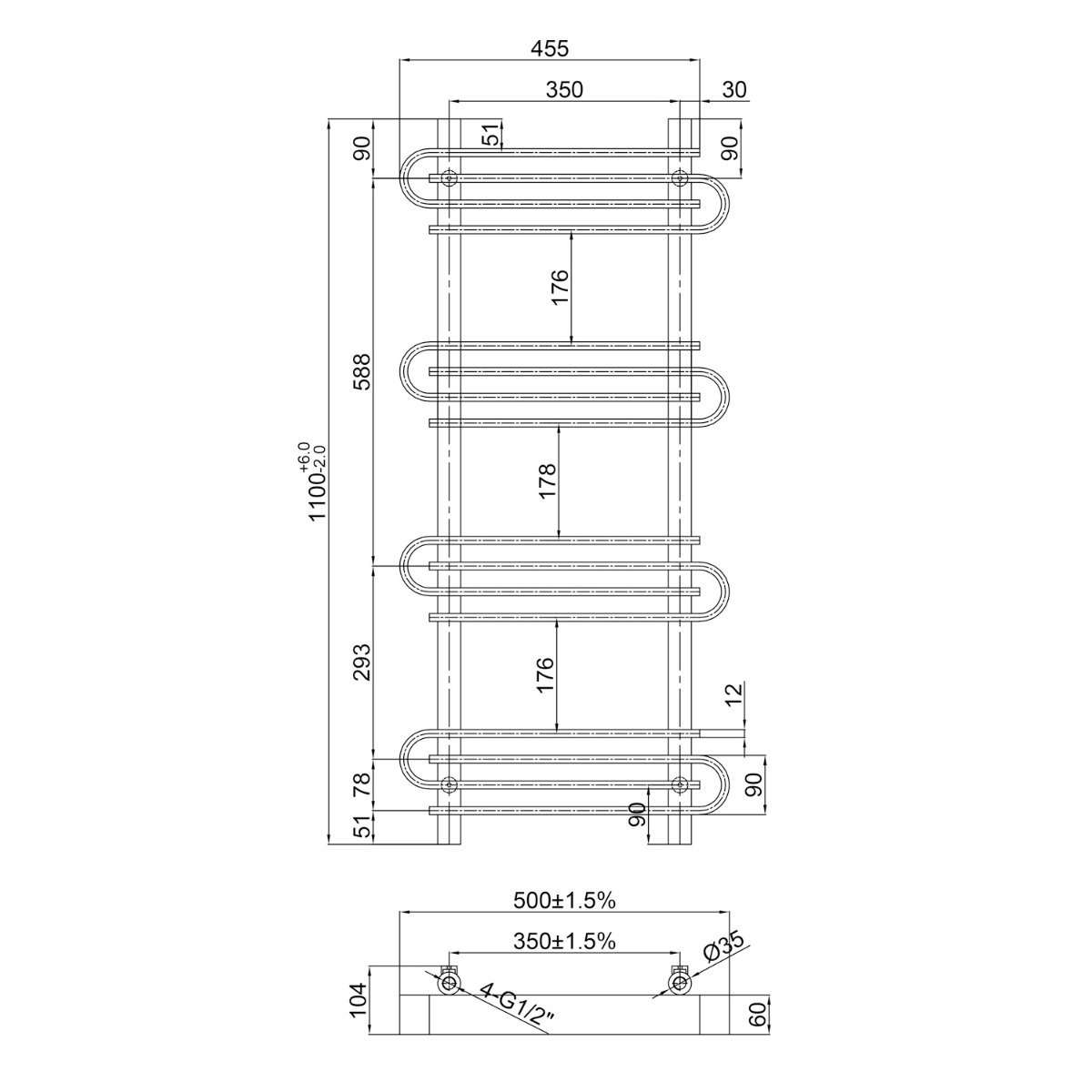 Logan Anthracite Heated Towel Rail 1100x500mm