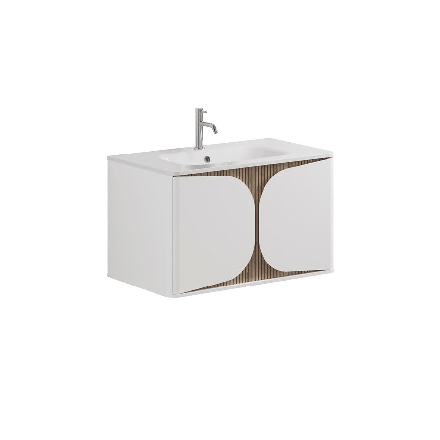 Tambour 800mm One Drawer Wall Hung Vanity with 1TH Basin