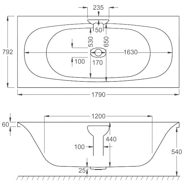 Carron Double Ended Carronite Bath - 1800x800mm