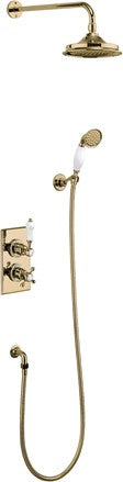 Trent Thermostatic Dual Outlet Concealed Divertor Shower Valve , Fixed Shower Arm, Handset & Holder with Hose with Rose