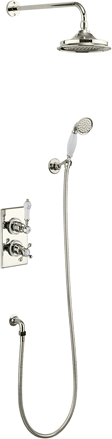 Trent Thermostatic Dual Outlet Concealed Divertor Shower Valve , Fixed Shower Arm, Handset & Holder with Hose with Rose
