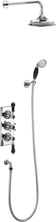 Trent Thermostatic Dual Outlet Concealed Shower Valve , Fixed Shower Arm, Handset & Holder with Hose with Rose
