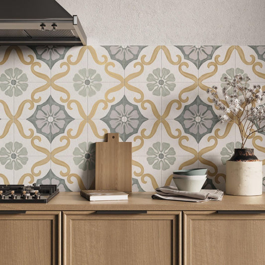 Sicily Blue Matt Porcelain Patterned Tile 223x223mm