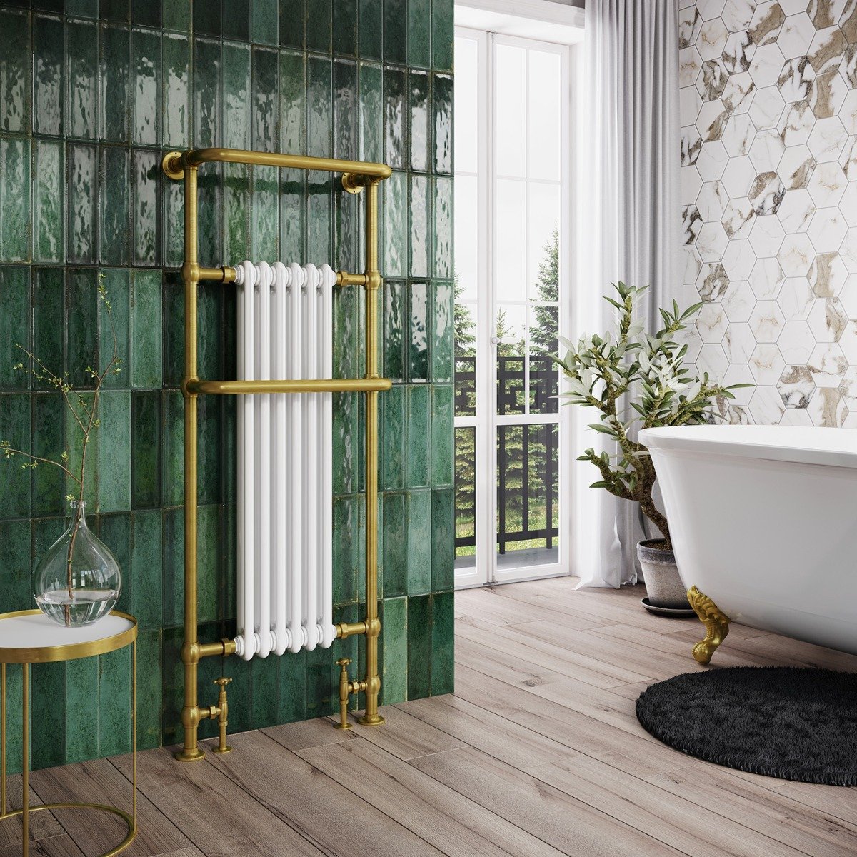 Hive White and Gold Heated Towel Rail 1500x583mm