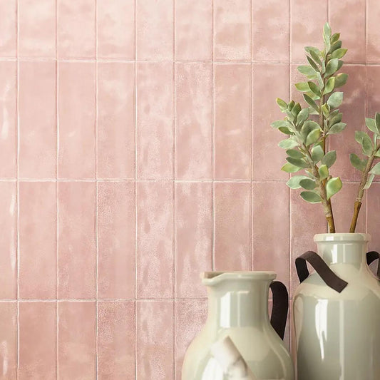 Borneo Pink Crackle Gloss Brick Tile 65x200mm