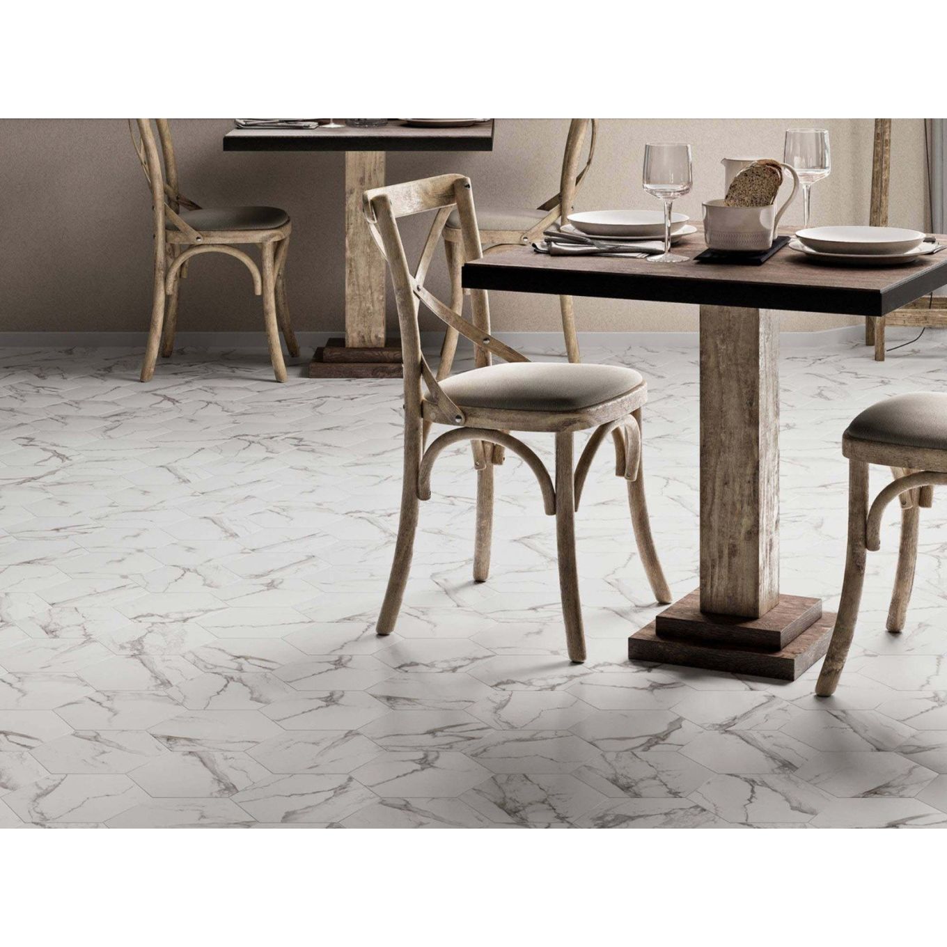 La Bella White Marble Hexagon Matt Porcelain Tile 230x270mm