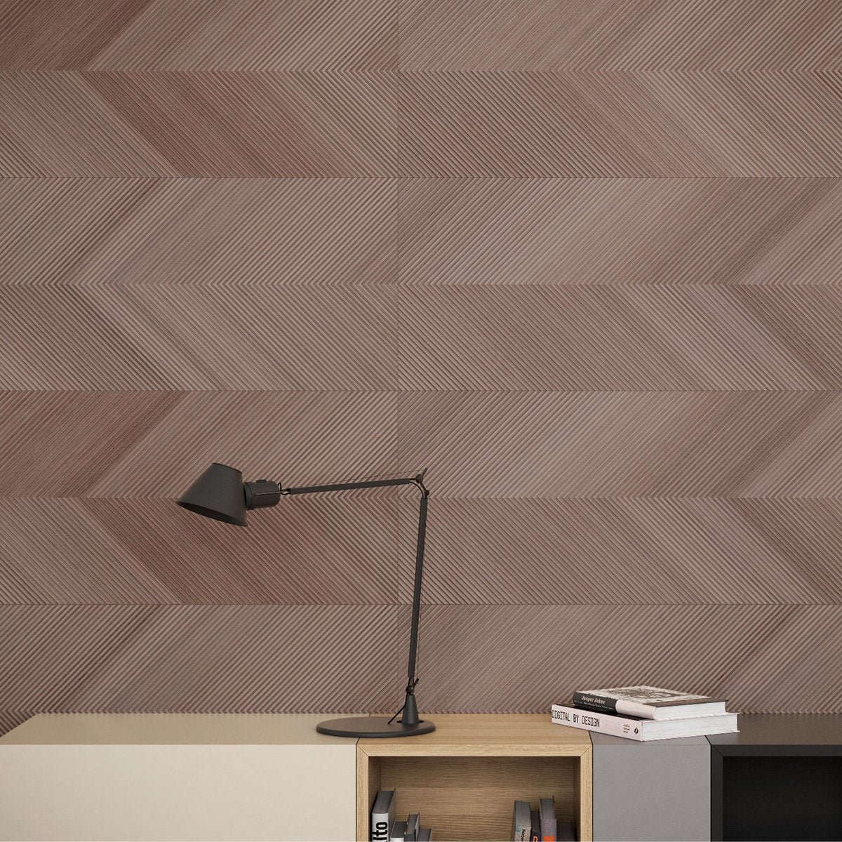 Eddie Marron Chevron Wood Effect Tile 1200x400mm