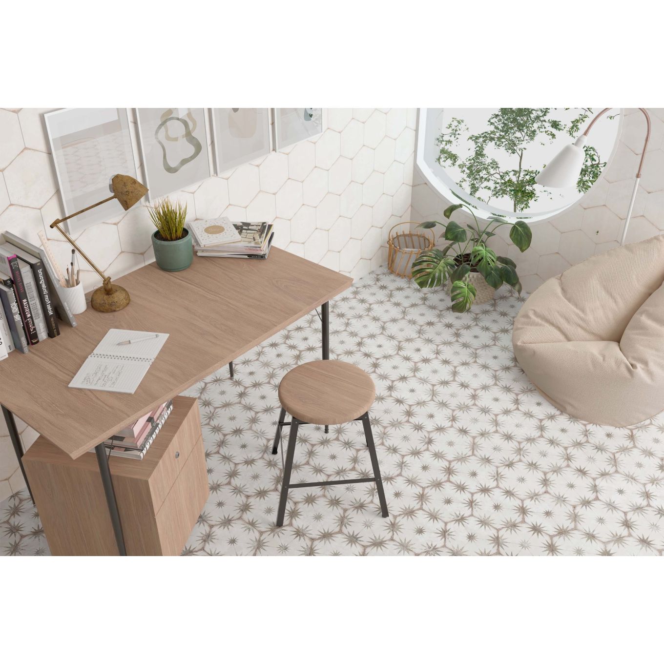 Elise Decor Taupe Hexagon Matt Porcelain Tile 228x198mm