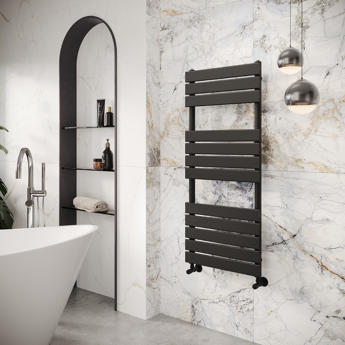 Rosa Matt Black Heated Towel Rail 1200x500mm