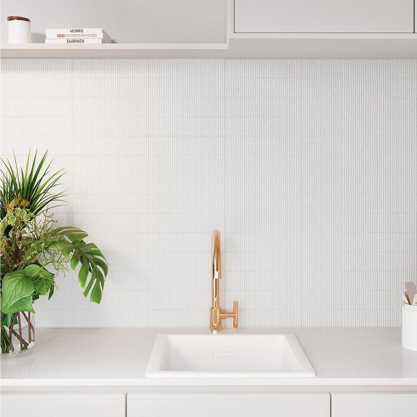 Viera Blanco White Ribbed Matt Ceramic Brick Tile 75x300mm
