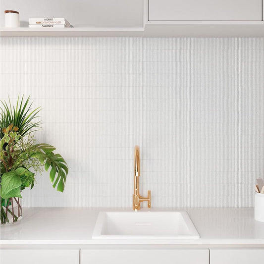Viera Blanco White Ribbed Matt Ceramic Brick Tile 75x300mm