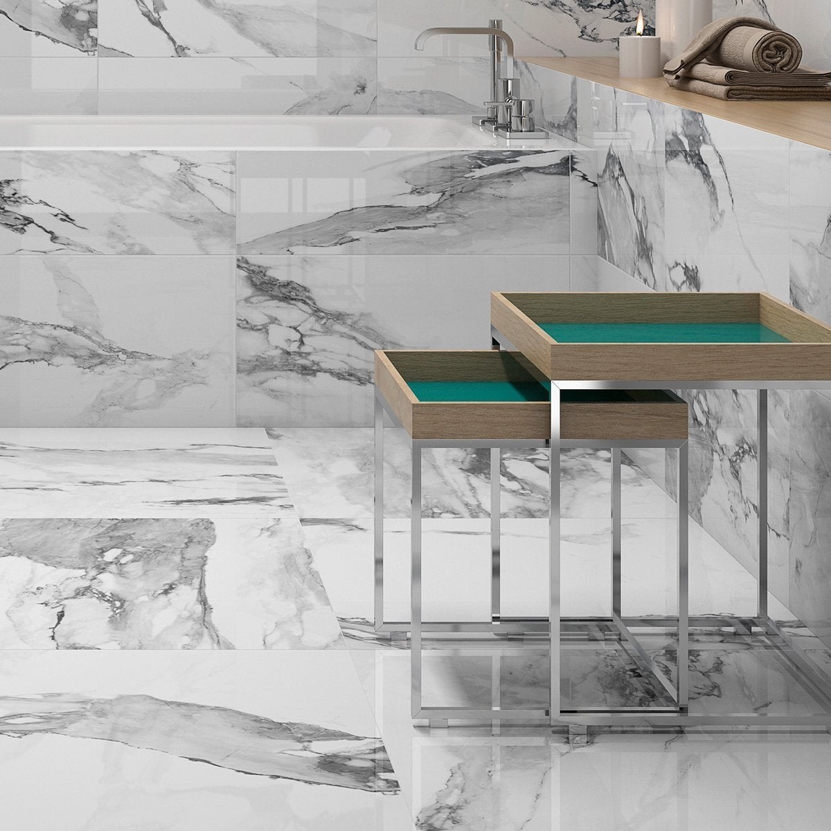 Charlie White Marble Gloss Porcelain Tile 600x600mm