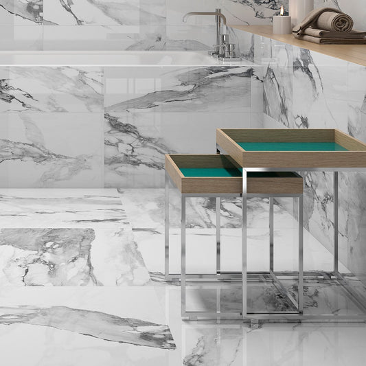 Charlie White Marble Gloss Porcelain Tile 600x600mm