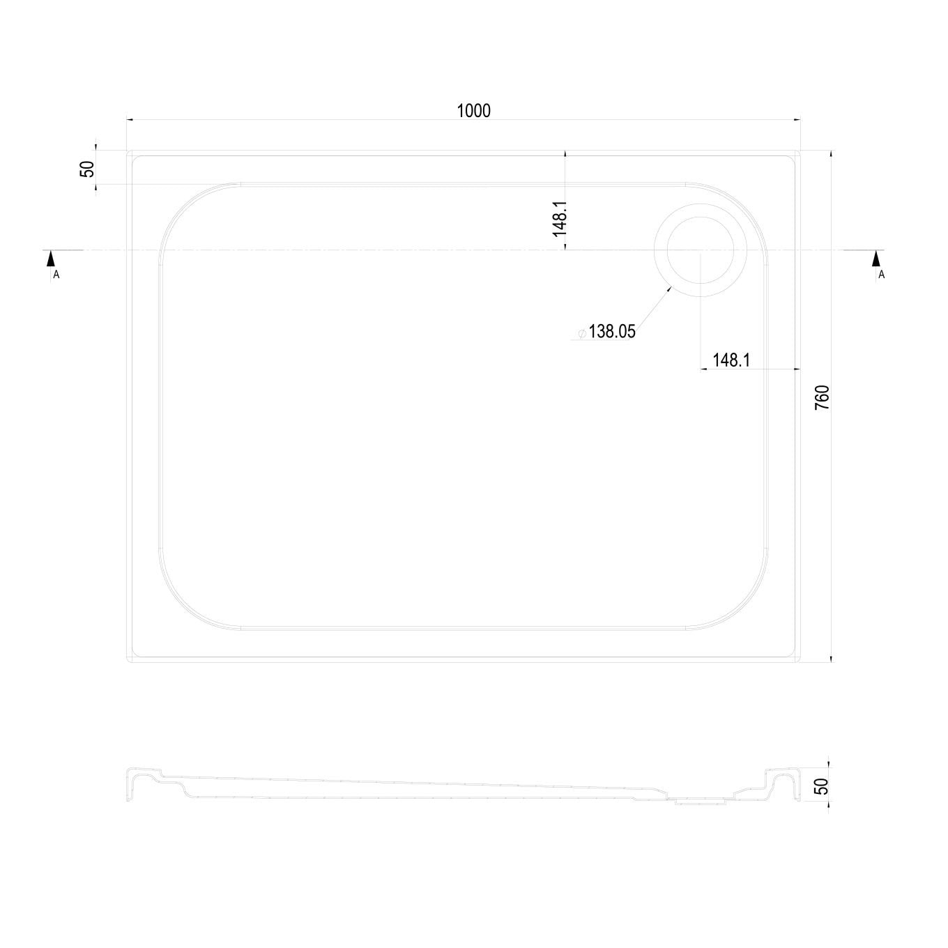 Low Profile Rectangle Anti-Slip Shower Tray 1000x760mm