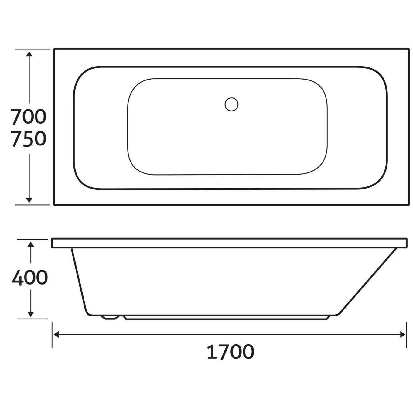 Simply Air Metro Super-Strong Acrylic Double Ended Bath 1700x750mm