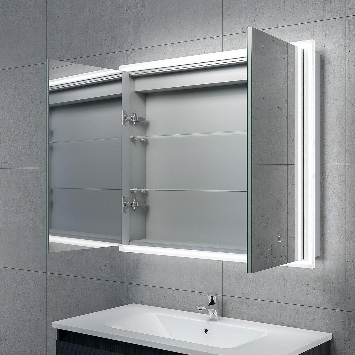 Accent LED Mirrored Wall Double Cabinet with Dual Lighting 800x700mm