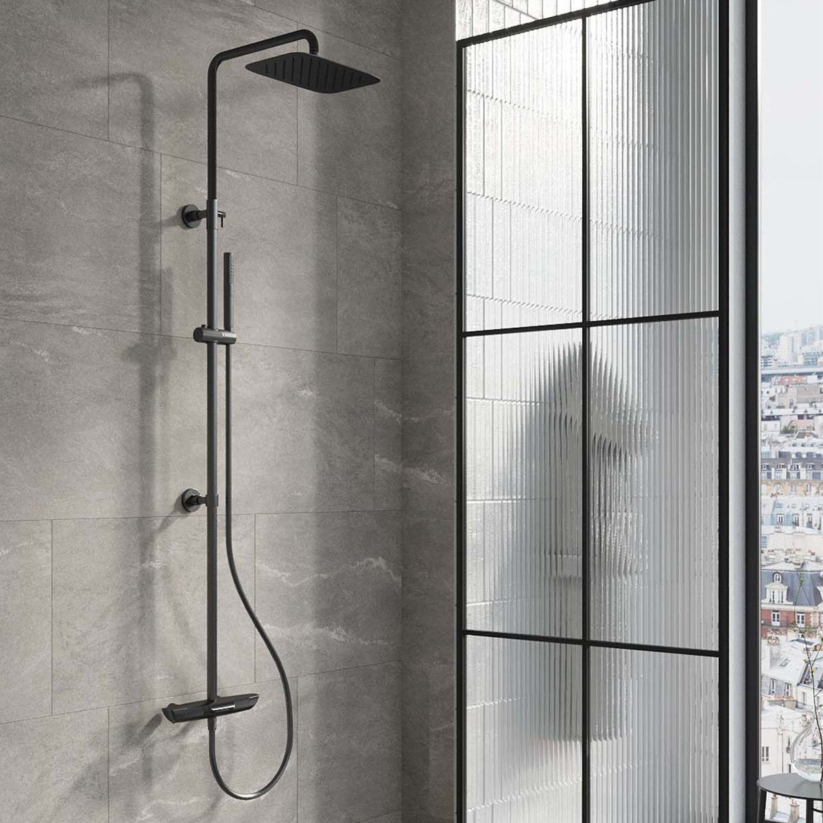 Zena Matt Black Thermostatic Shower Pack with Bath Spout