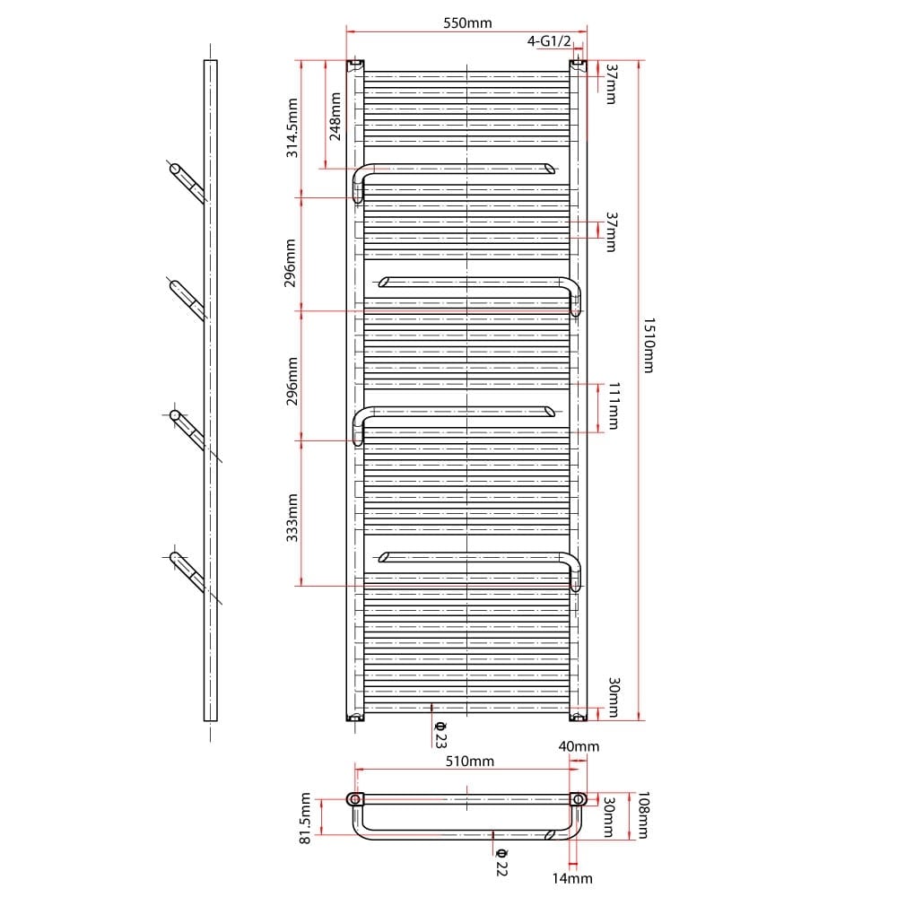 Jenka Anthracite Heated Towel Rail 1500x550mm