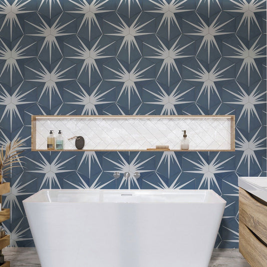 Lotus Hex Matt Blue Hexagon Porcelain Tile 198x228mm