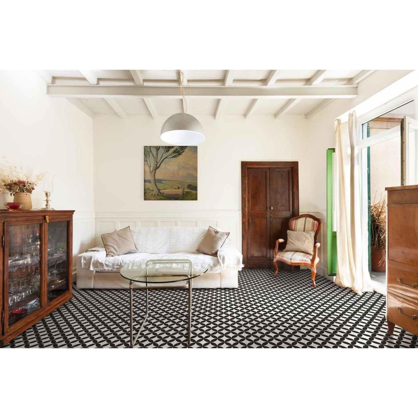 Ripley Black & White Pattern Ceramic Tile 450x450mm