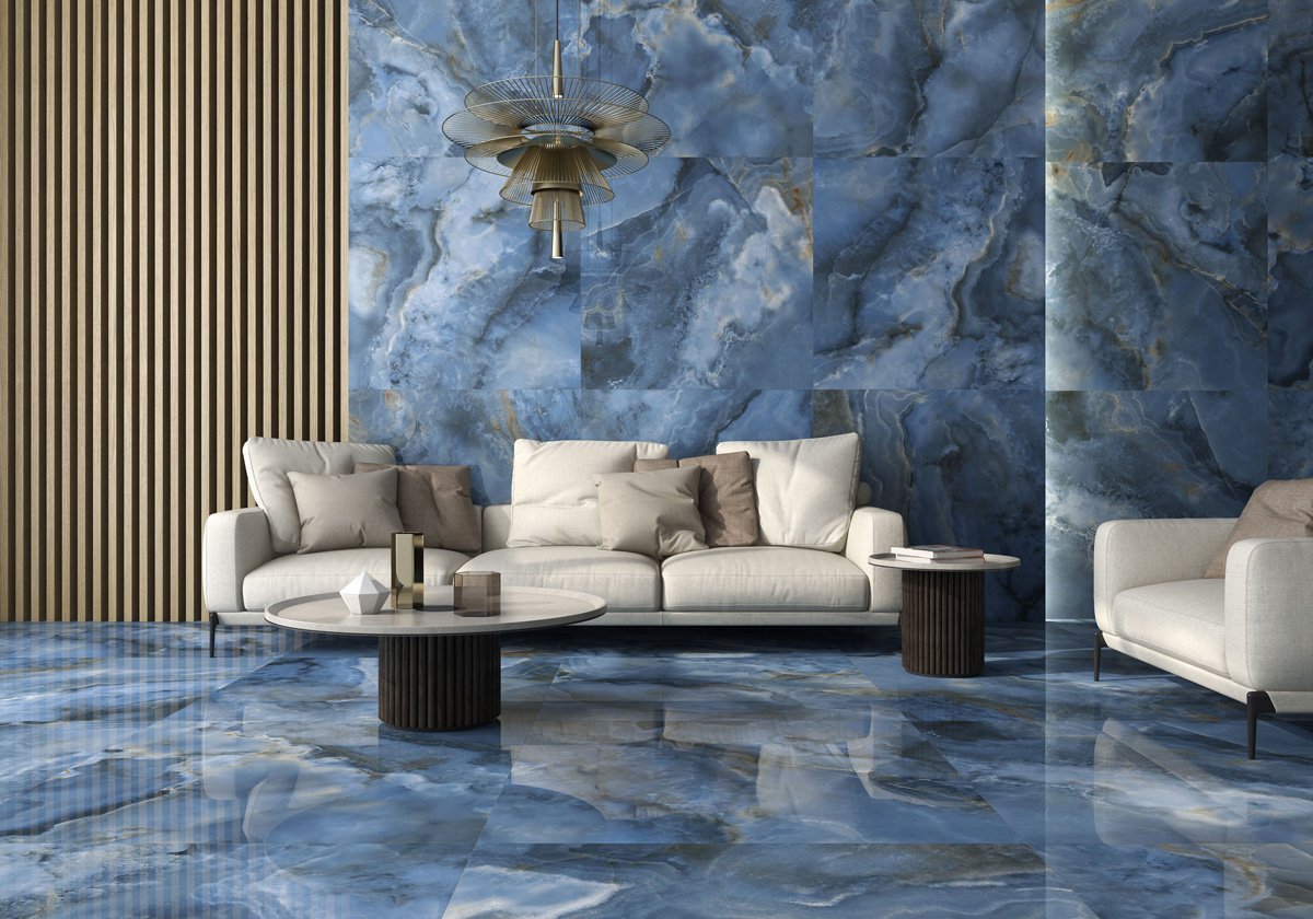 Osaka Blue Super Polished Porcelain Onyx Tile 600x1200mm