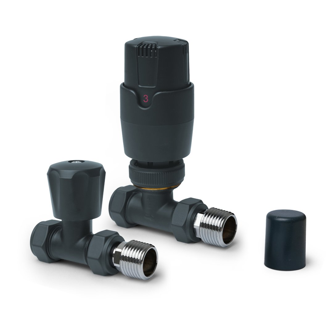 Thermostatic Anthracite Straight Pair of Radiator Valves