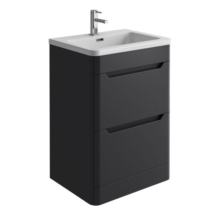 Ellis Matt Black Floor Standing Vanity Unit with White Basin 500mm