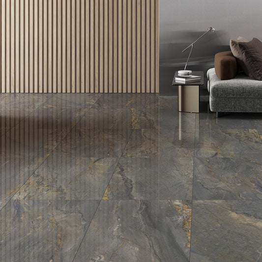 Duomo Dark Grey Marble Gloss Porcelain Tile 600x1200mm