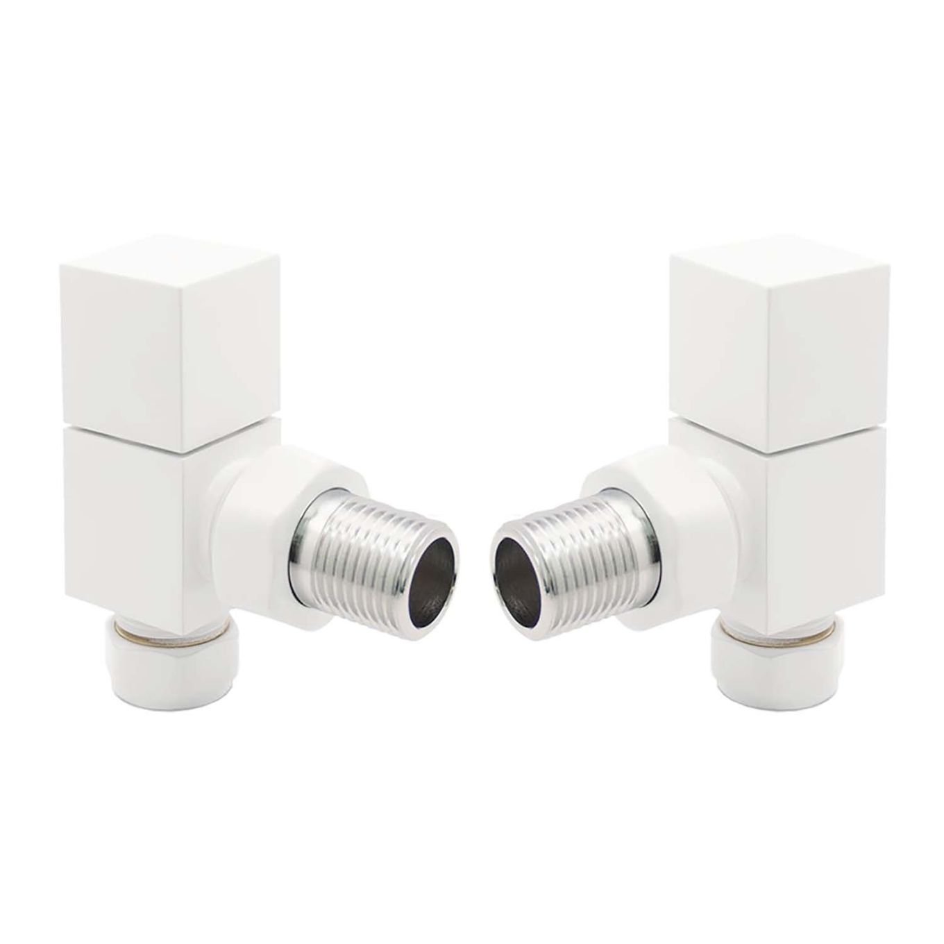Square White Angled Pair of Radiator Valves