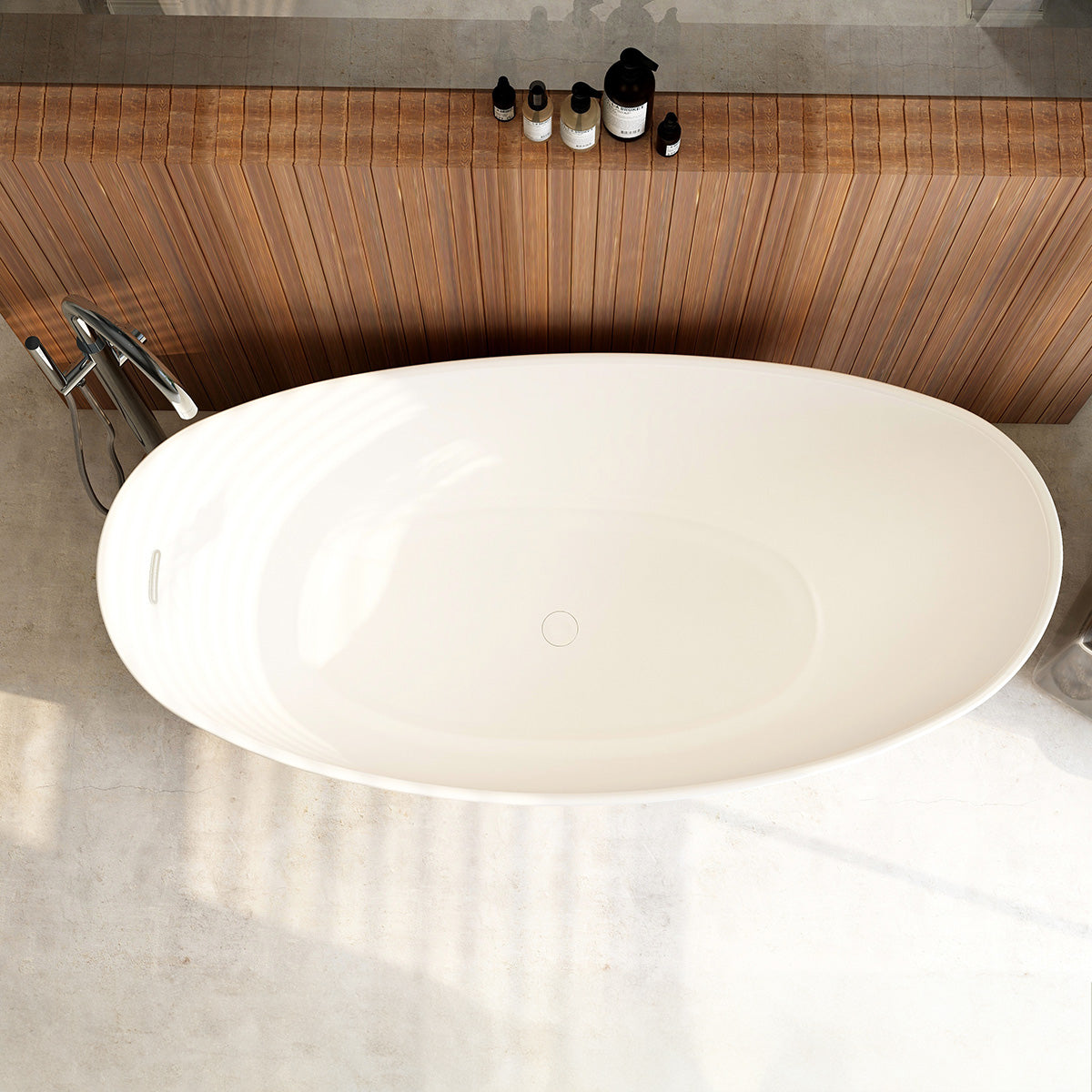 1600mm Arco slipper bath – freestanding bath including white dome clicker bath waste