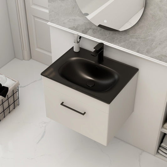 Alma 600mm Slimline Ceramic Basin 1th in Black