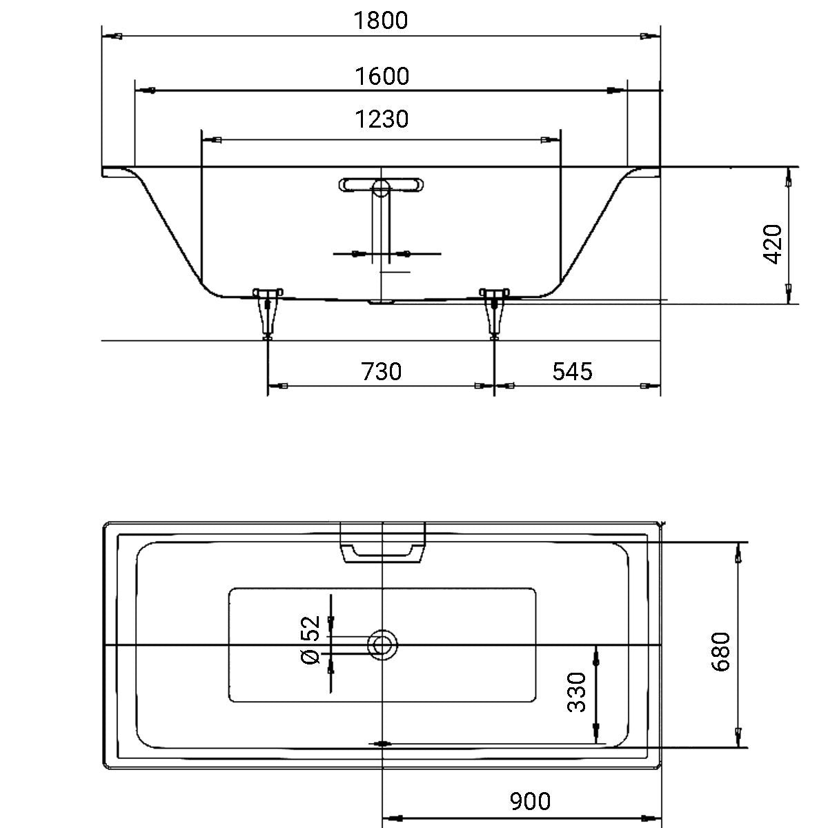Kaldewei Puro Duo Double Ended Steel Bath 0TH - 1800x800mm