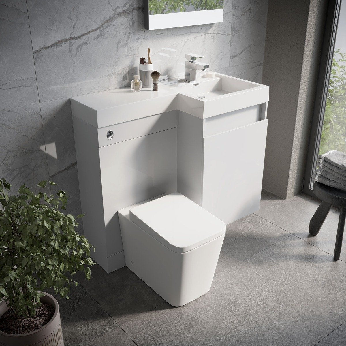 Summers Gloss Light Grey Right Hand Combination Vanity Basin and WC Unit 900mm