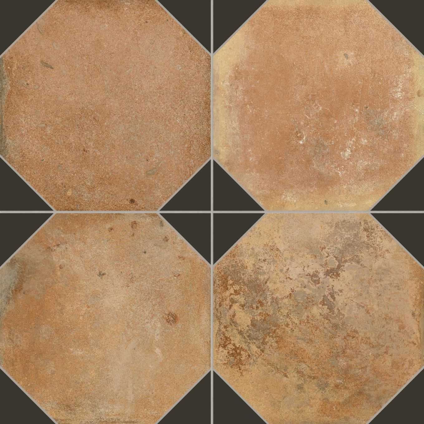 Natura Matt Porcelain Black Patterned Terracotta Tile 452x452mm