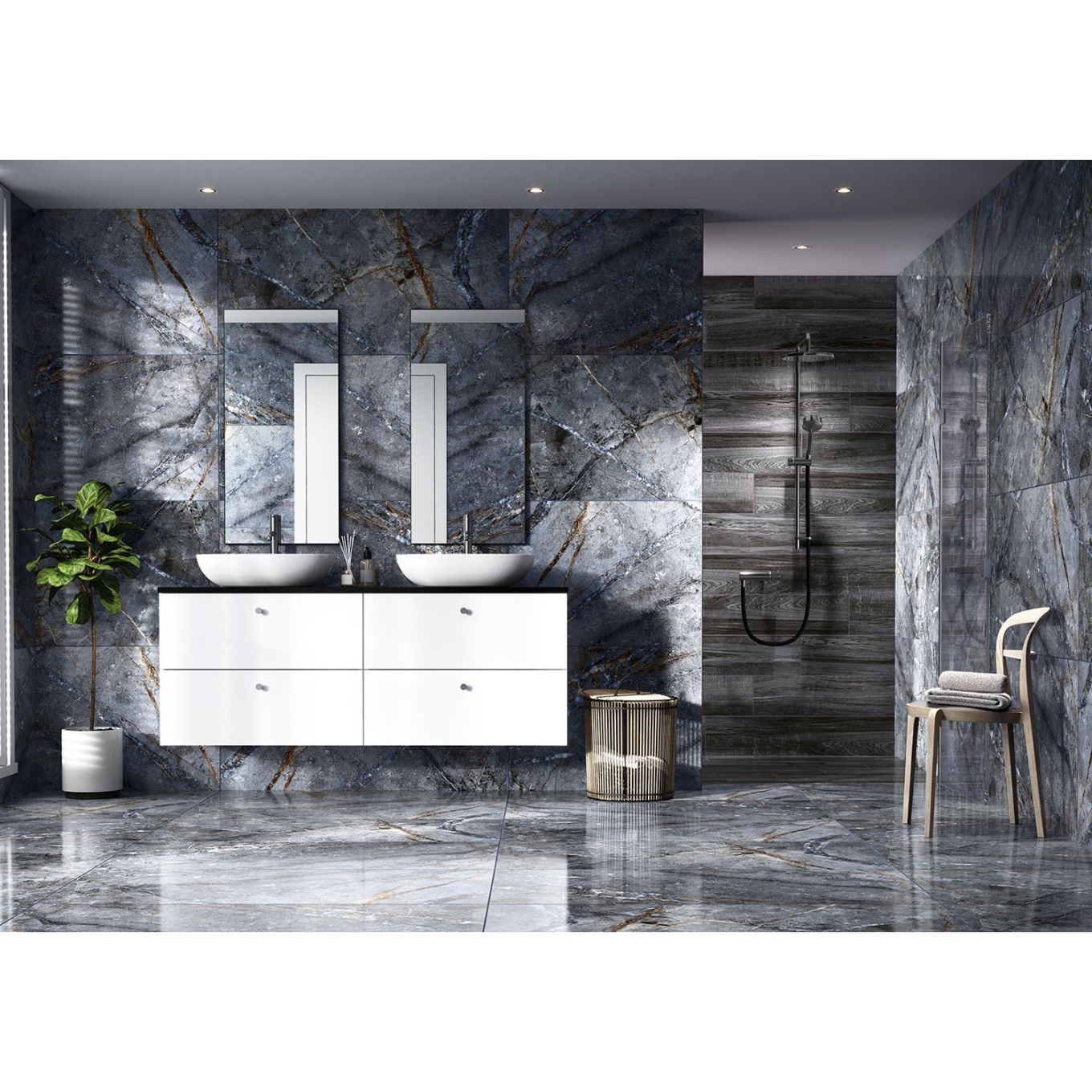 Stockton Blue Gloss Porcelain Tile 1200x600mm