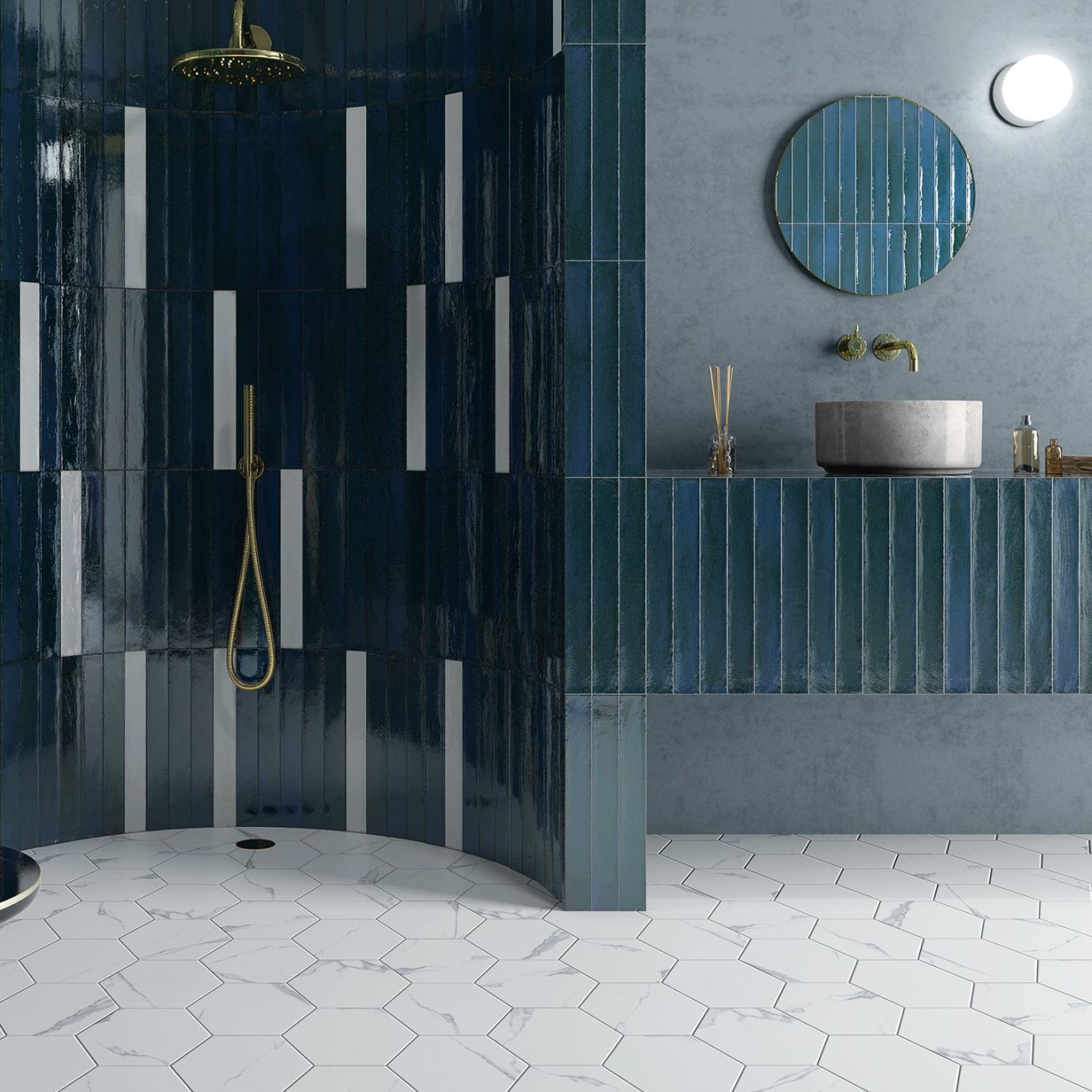 Capri Blue Gloss Ceramic Brick Tile 400x50mm