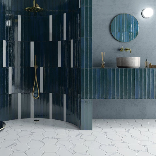Capri Blue Gloss Ceramic Brick Tile 400x50mm