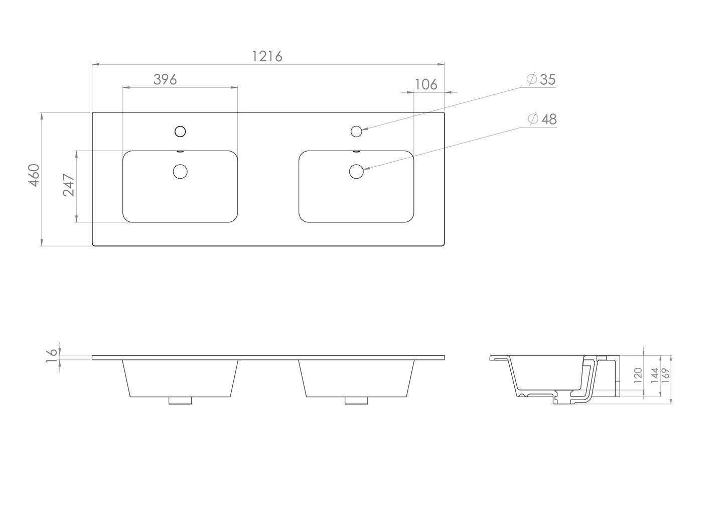 Saneux UNI 120cm Wall Mounted Unit with 2 Drawer and 4 Drawer Options