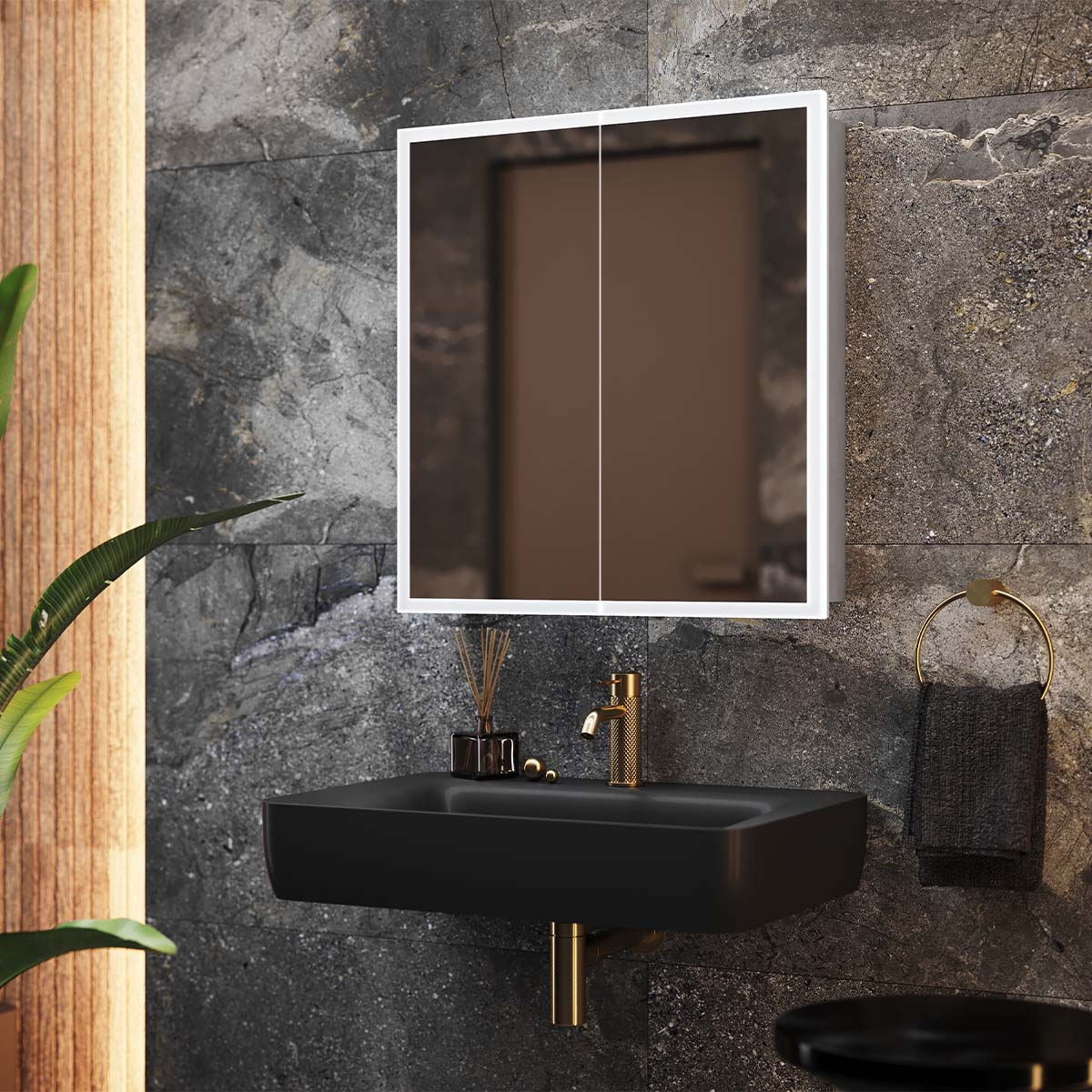 Lapis LED Mirrored Wall Double Cabinet 650x700mm