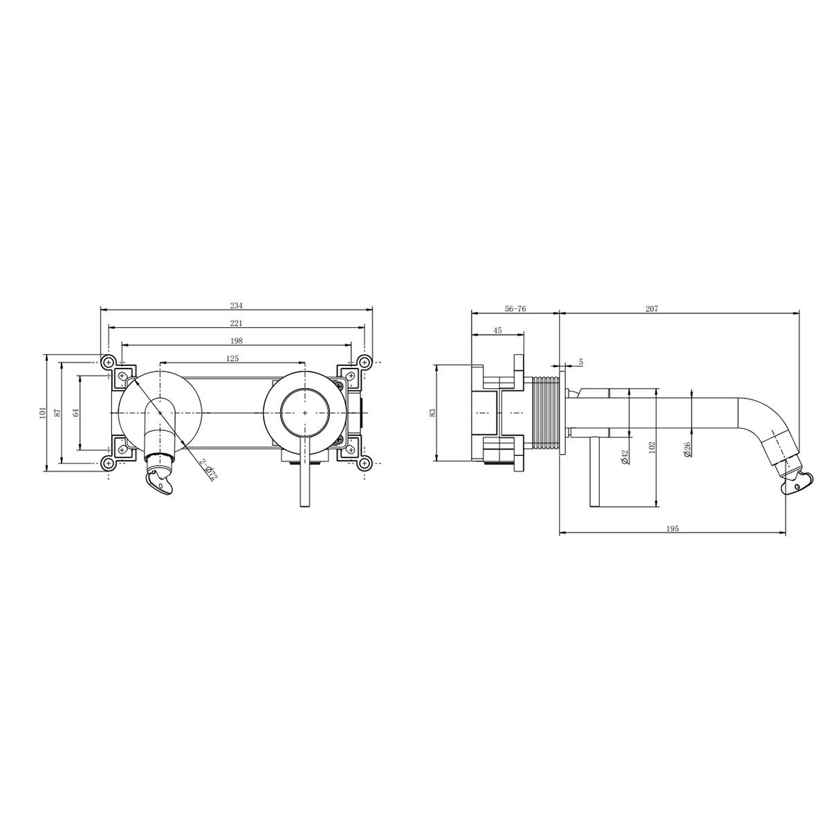 Elora Brushed Nickel Wall Mounted Basin Mixer Tap