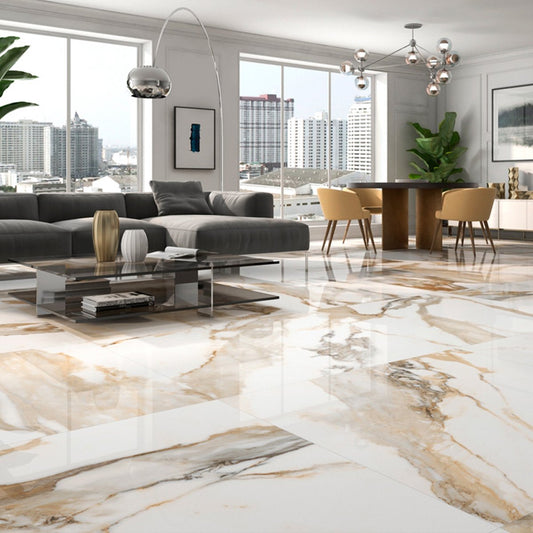 Charlie Beige Marble Gloss Porcelain Tile 1200x1200mm